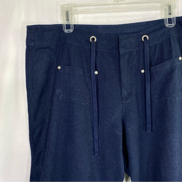 Style Me Navy Blue Linen Blend Rolled Cuff Capris - Picture 8 of 8